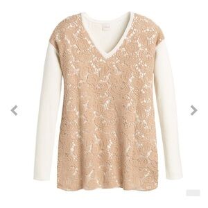 Chicos Christina Lace Front Pullover Sweater Womens Size Medium Cozy Ribbed Knit